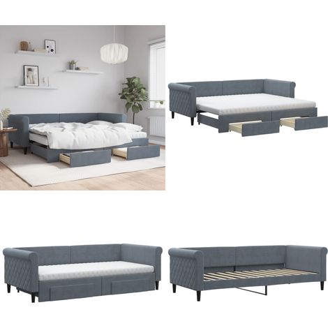 vidaXL Tagesbett Ausziehbar mit Schubladen Dunkelgrau 90x200 cm Samt (1/5)