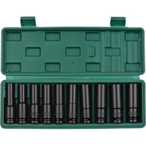 Juego de 10 llaves de vaso hexagonales de impacto Geevorks de 1/2 pulgada, tamaños métricos de 8 a 19 mm, fabricadas en acero CR-V, con caja de almacenamiento.