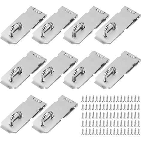 Lot de 10 verrous de porte argentés de 10,2 cm en acier inoxydable cadenas de porte, loquet de sécurité et agrafe pour porte, fenêtre, armoire (1/5)