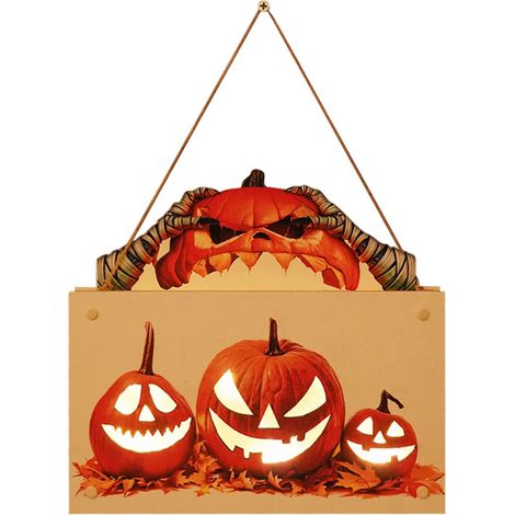 Halloween-Dekorationstafel,Mit LED-Licht,Für Halloween,Holzdekoration,Halloween-Dekoration,Kürbis,Für Party, Haus, Wand, Fenster, Kürbis, Party, Gartendekoration, Dekoration (1/5)