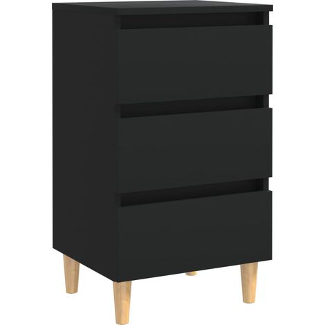 Mesita de noche 3 cajones con patas de madera 40 x 35 x 69 cm madera contrachapada negra DEC033216