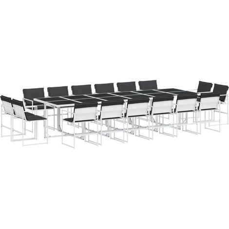 Ensemble à manger de jardin avec coussins 17pcs Mobilier de jardin blanc textilène (1/5)