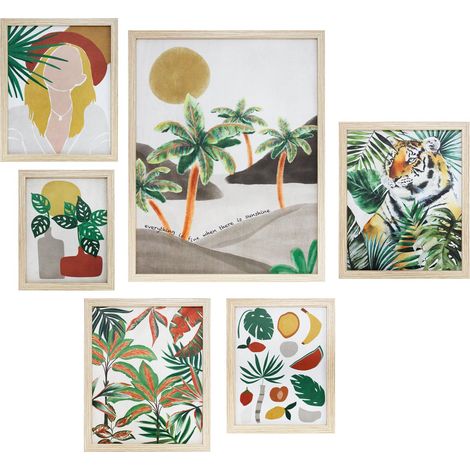 Conjunto de 6 cuadros enmarcados, estilo tropical con tonos verdes, rojos y amarillos 50x40cm 30x25cm (1/5)