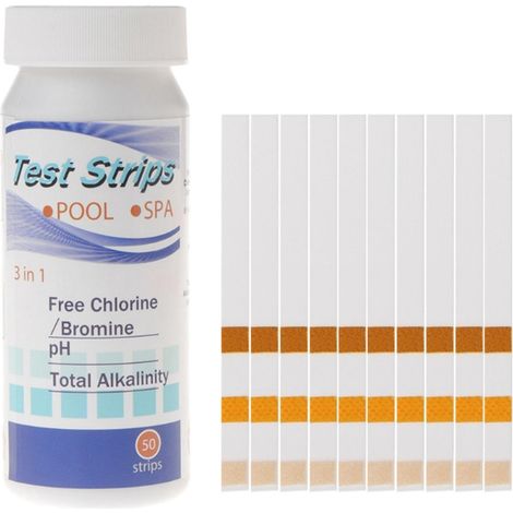 3-in-1 Pool-/Spa-Teststreifen: Chlor, pH-Wert, Alkalität, Wasserhärte - 50 Stück