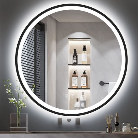 Miroir rond lumineux GIMBELEN, 80 cm, miroir de salle de bain éclairé, interrupteur tactile, anti-buée, 3 températures de lumière réglables, 3000/4000/6500K (1/5)