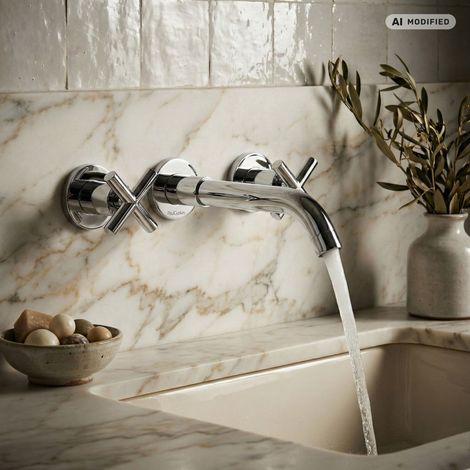 PaulGurkes Robinet de lavabo encastré à 3 trous avec poignées croisées (1/5)