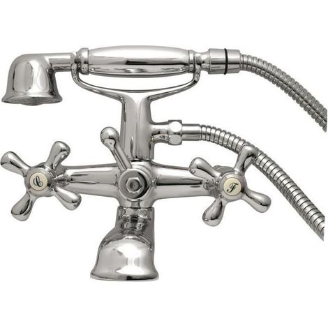 Edouard Rousseau – Mélangeur bain-douche BEVERLEY chromé – Entraxe 150 mm – Douchette laiton 1 jet – Flexible renforcé 1,50 m