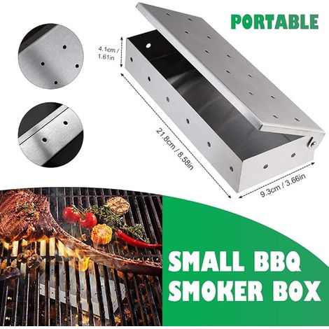 Boîte de Fumage, Boîte Fumoir Barbecue Générateur de Fumée Portatif Accessoire Barbecue, BBQ Smoker Box en acier inoxydable Boîte à Fumoir pour Barbecue (Bois de Fumage) (1/3)