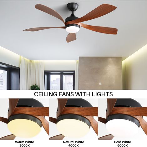 Ventilateur plafond design 52" noir, 5 pales ABS, moteur DC réversible, lumière LED 3 couleurs dimmable avec télécommande