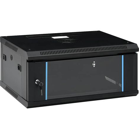 Coffret réseau mural 4U 19" en acier noir, 600 x 450 x 285 mm, serrure et clé - PANGIVO (1/5)
