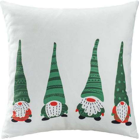 Dekorativer Kissenbezug 43x43 cm aus weichem Samtstoff, Weihnachtszwerge, weiß