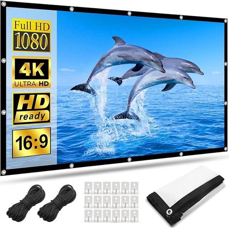 120 Inch Portable Washable Lava Silk Fabric Anti-Wrinkle, 16:9 4K HD Double-Sided Foldable Screen for Outdoor Camping and Home Theater, Easy Installation with Hooks (1/5)