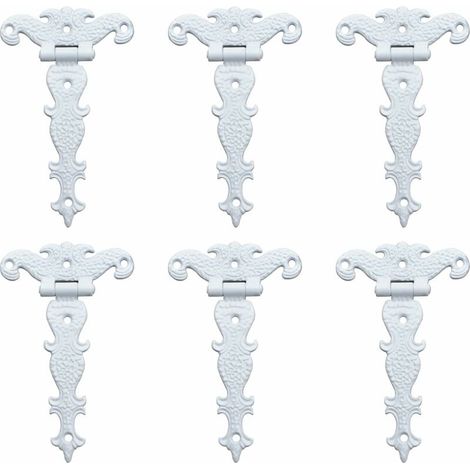 charnières antiques en alliage de zinc - Charnières décoratives rétro sculptées - Charnières en T pour portes, placards, boîtes à bijoux - Blanc 6pcs