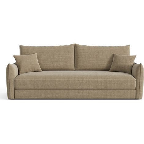 Canapé convertible 3 places en tissu tramé taupe (1/5)