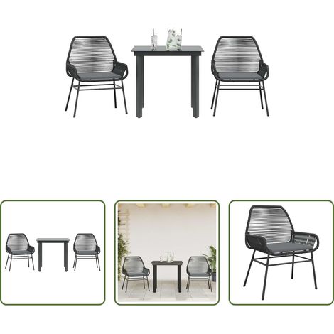 Chaise de jardin - Ensemble à manger de jardin et coussins 3 pcs noir rotin verre (1/5)