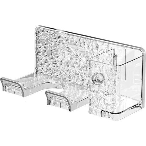 Soporte de pared para secador de pelo, soporte para plancha de pelo, caja de almacenamiento para secador de pelo, estante (Transparente-A) (1/5)