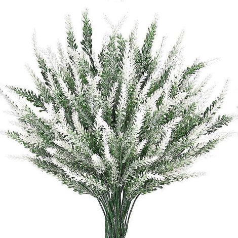 Composition de lavande artificielle blanche (8 pièces) pour jardin, bureau, mariage, maison, décoration extérieure - JBMEDIA (1/4)