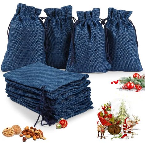 Sacchetti natalizi in juta, 24 pezzi, sacchetti fai da te in juta per riempire i calendari dell'Avvento, sacchetti naturali, sacchetti per calendario dell'Avvento con coulisse, 13 cm x 18 cm (blu) (1/5)