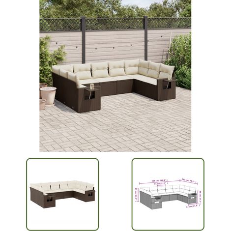 The Living Store 9-tlg. Garten-Sofagarnitur mit Kissen Braun Poly Rattan - Gartenmöbel - Sofas - Outdoor Möbel - Rattan Möbel - PE-Rattan (1/3)