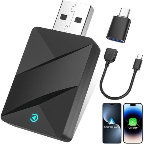 KLVGTIFS PU - Adaptateur sans Fil pour CarPlay et Android Auto, Bluetooth 5.1, Mini Design 2-en-1, Compatible iOS 10+ & Android 11+ (1/5)