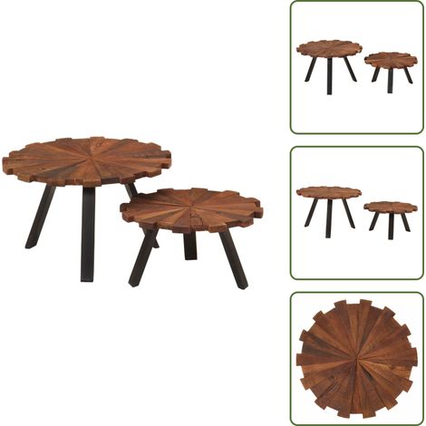 The Living Store Tables basses 2 pcs bois massif récupéré et fer - Table Basse - Meuble De Salon - Table D'appoint - Table Basse Design - Table Basse Industrielle (1/5)