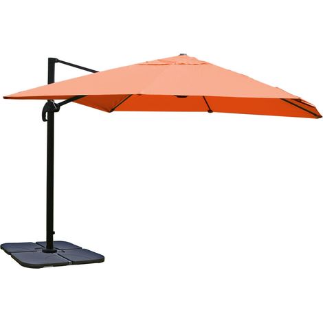 [NON UTILIZZATO] Ombrellone parasole decentrato HHG-671 3x3m alluminio arancione con base