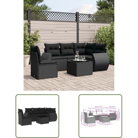 The Living Store 6-tlg. Garten-Sofagarnitur mit Kissen Schwarz Poly Rattan - Gartenmöbel - Esstischset - Outdoor Möbel - Lounge Set - Rattan Gartenmöbel (1/3)