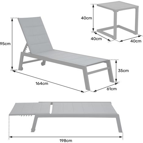 Set Sonnenliege und Beistelltisch BARBADOS aus blauem Textilene - weißes Aluminium (1/5)