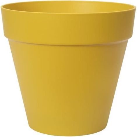 Elho – Pot de fleurs rond Loft Urban 25 – Extérieur – Ø 24,5 cm x H 22,2 cm – Jaune ocre – Plastique 100% recyclé – Réservoir d'eau intégré