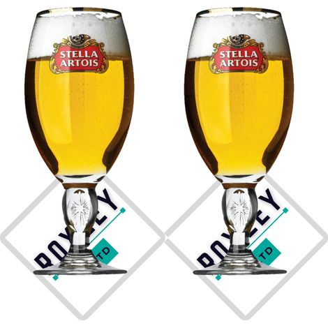 Stella Artois - Lot de 2 verres bord doré 56 cl + sous-verres - Roxley