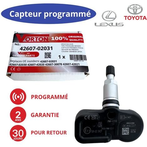 Sensore TPMS 433MHz programmato per LEXUS/TOYOTA (CT, IS, NX, RX, GS, LS, RC) - rif. 42607-02031