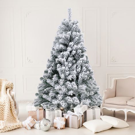 Jiubiaz Künstlicher Weihnachtsbaum mit Schneeeffekt, Automatikzweigen und faltbarem Metallständer, dichter PVC-Tannenbaum, wiederverwendbar, 150 cm (1/5)