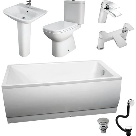 Complete Bathroom Suite With 1700mm Slim Bath Single Ended Modern Rak Origin, With Taps & Wastes