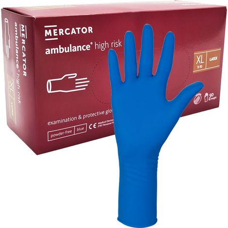 Gants en latex bleus haute performance Mercator Ambulance, taille XL, lot de 50 (1/5)