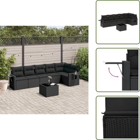 Salon de jardin 7 pcs avec coussins noir résine tressée - Ensemble Salon De Jardin - Meuble De Jardin - Salon D'extérieur - Résine Tressée - Rotin Synthétique (1/5)