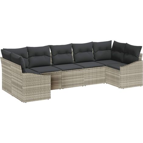 vidaXL Gartensofa-set mit Speicher 7 pcs Hellgrau Poly-Rattan (1/4)