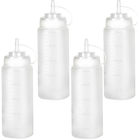 Set di 4 bottiglie di plastica flessibili da 500 ml con tappi e dosatori per salse, maionese, olio d'oliva, vernici, pigmenti, ketchup (1/5)
