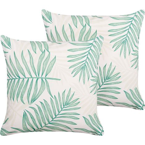 2 Coussins Décoratifs de Jardin Beige et Vert à Motif de Feuilles 45 x 45 cm Poggio