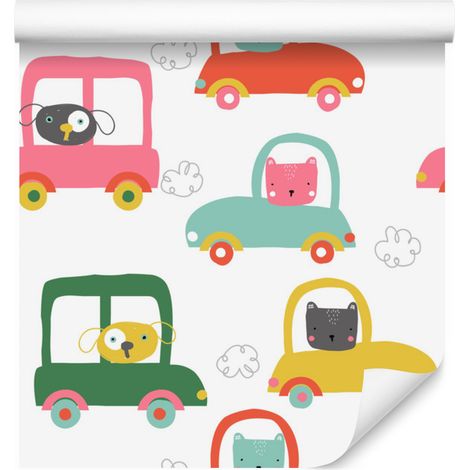Papier peint animaux et voitures rigolos pour salon et chambre 50x1000 cm (1/5)