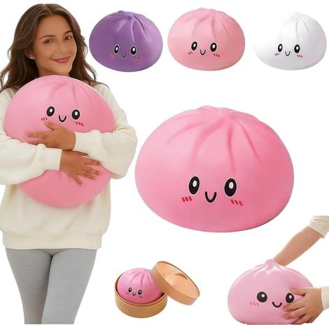 Boule anti-stress Dumpling géante mignonne squishy, Boule anti-stress Dumpling géante douce à montée lente, Grande Dumpling mignonne squishy, Soulagement du stress Bureau pour bureau rose L : 25 cm/10