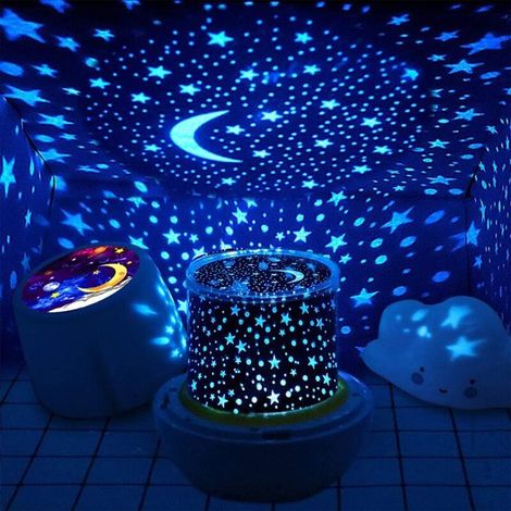 Nachtlichtprojektor – 360° drehbarer Sternenhimmel – 6 Projektionsfolien – 3 Helligkeitsstufen – USB- und AA-Batteriebetrieb – Ideal fürs Kinderzimmer – 1 Stück (1/5)