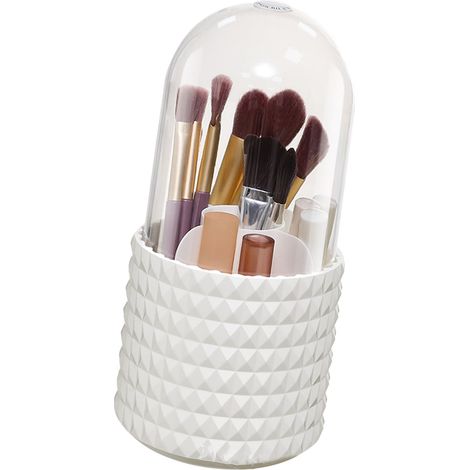 Étui de rangement pour pinceaux de maquillage, anti-poussière, rotatif 360°, grande capacité, 5 compartiments, boîte de stockage à carreaux pour maison (1/5)