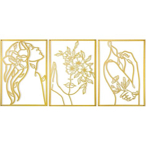 Décoration murale esthétique en métal doré épais, décoration d'intérieur moderne pour chambre à coucher, salon, 28 x 38 cm (ligne minimaliste) (1/5)