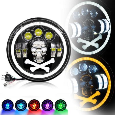 Universeller 7-Zoll (18 cm) LED-/Halogenscheinwerfer 12V–24V, Abblend-/Fernlicht, mit DRL-Tagfahrlicht, weiß-gelbem Blinker und