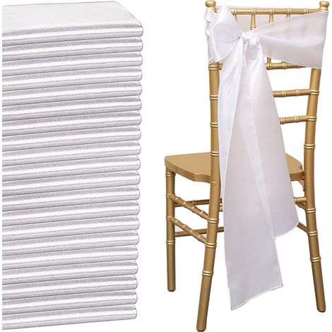 Lot de 50 Blanc Nœud de Chaise en Satin Bandeau de Chaise de 17x275 cm (1/5)