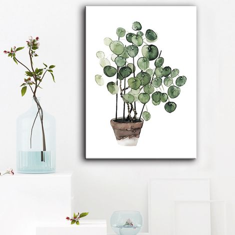 ART ZONE - Impression sur toile - Feuilles de plantes tropicales - Affiche - Tableau mural - Plante verte nordique - Grande peinture sans cadre pour chambre d'enfant (1/5)