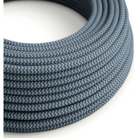 Creative-Cables Cavo elettrico rivestito in tessuto, 2 x 0,75 mm², 1 m, Grigio Pietra-Blu Oceano RZ25, Rotondo, Effetto seta