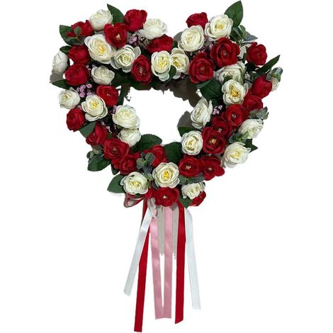 Guirlande En Forme De Coeur - Fleur Artificielle En Tissu Composite - Pour Porte Arche Intérieure Extérieure - 35 Cm - 1 Pièce (1/5)