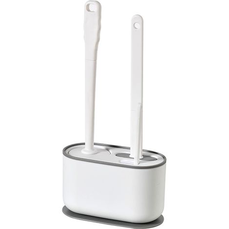 [JAMAIS UTILISÉ]Brosse de Toilette, Ensemble d'Épurateur de Cuvette de Toilette de Salle de Bains Flexible en Silicone, Brosse Toilette Fixée au Mur et au Sol, Blanc (1/5)