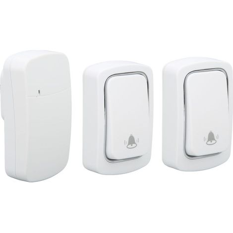 Sonnette sans fil avec 2 émetteurs, longue portée, 38 mélodies, sans piles, pour maison, alimentation 100-230V AC, prise européenne (1/5)